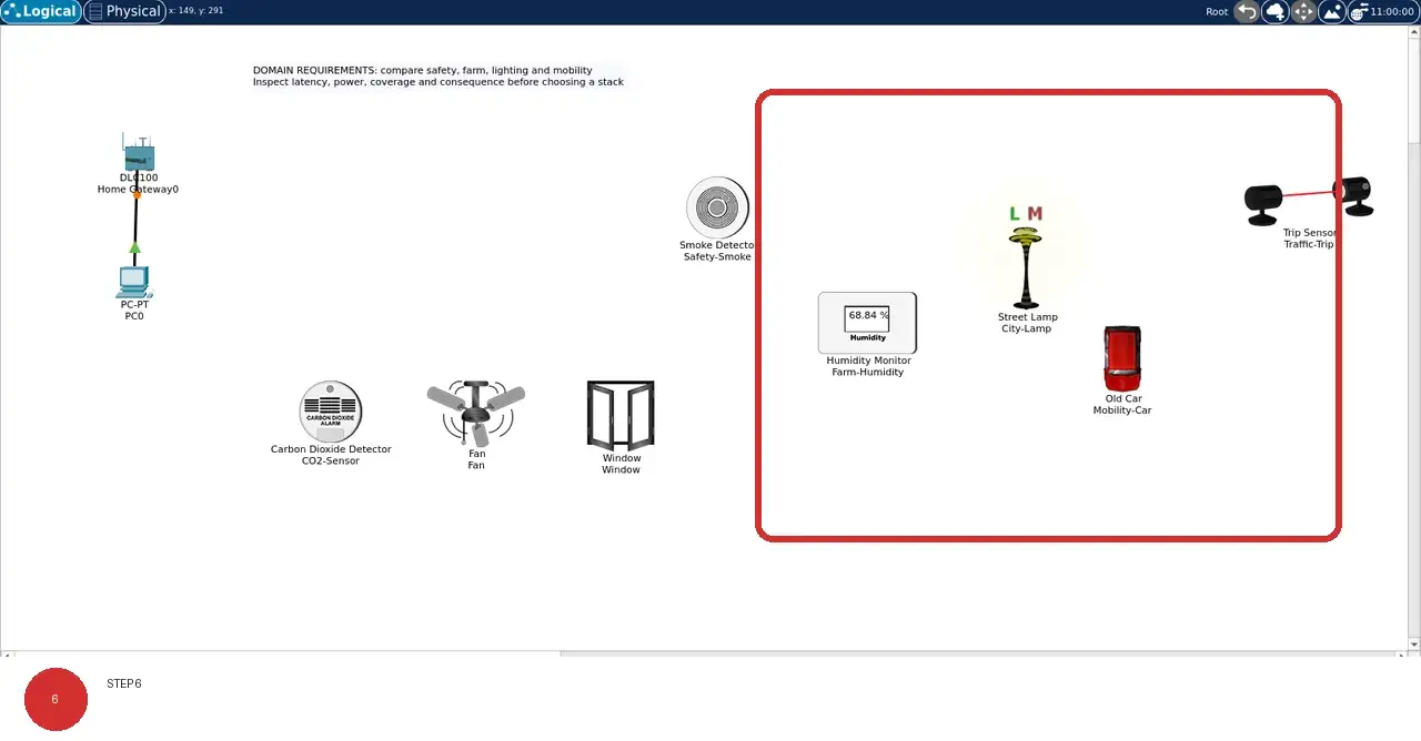 Step 6: real Cisco Packet Tracer 9.0.1 view showing After reopening the saved project, the same lab-specific names, positions, and connection lines remain visible