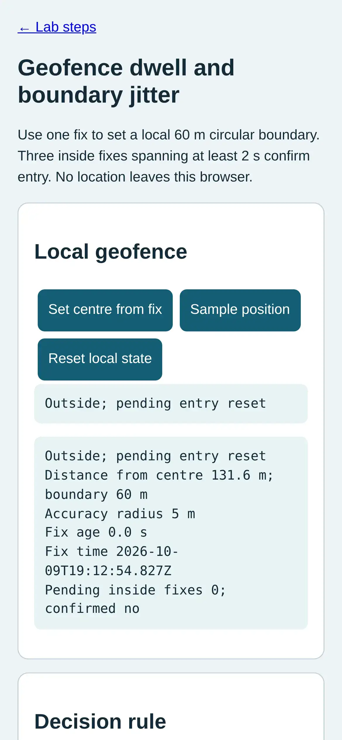 Step 2: real mobile Chromium screenshot showing Outside; pending entry reset