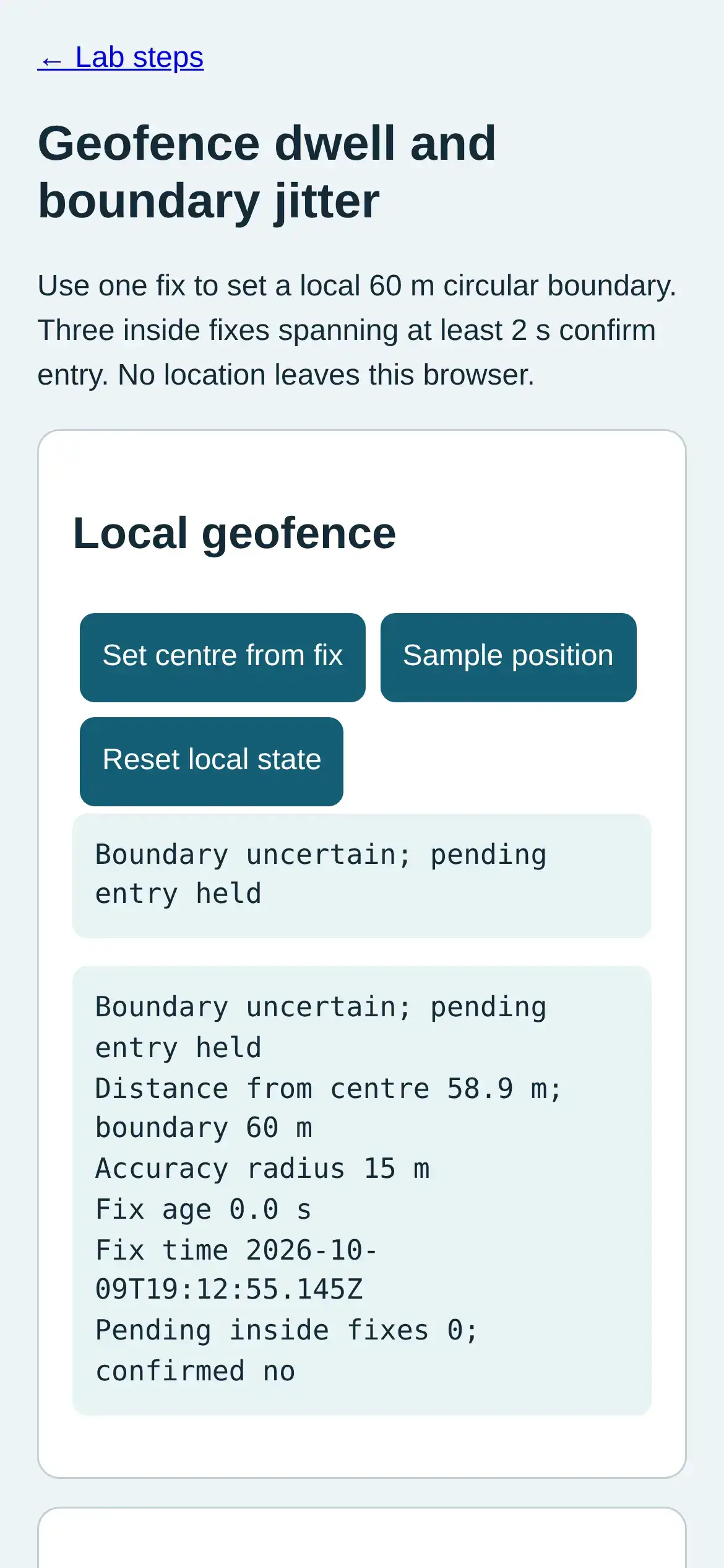 Step 3: real mobile Chromium screenshot showing Boundary uncertain; pending entry held
