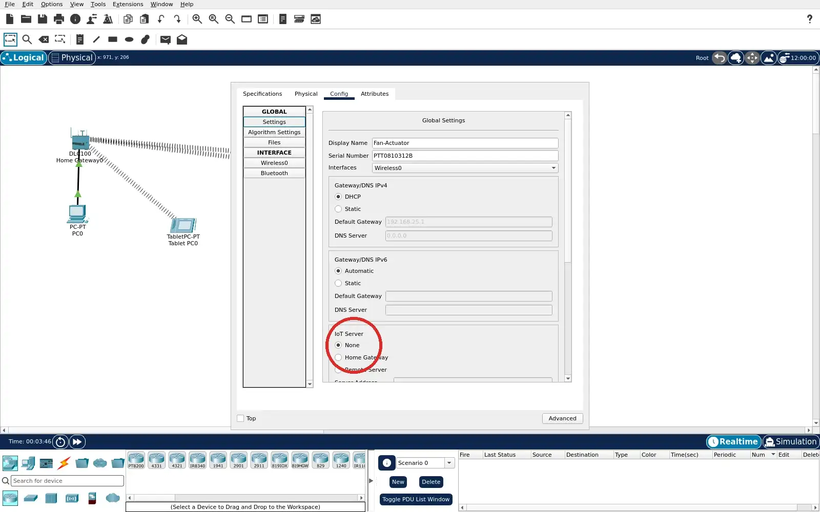 Real Packet Tracer screenshot for gateway registration boundary step 5.