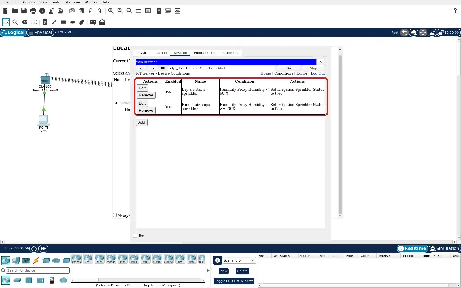 Step 3: Two enabled gateway conditions with 60 and 70 percent humidity thresholds.