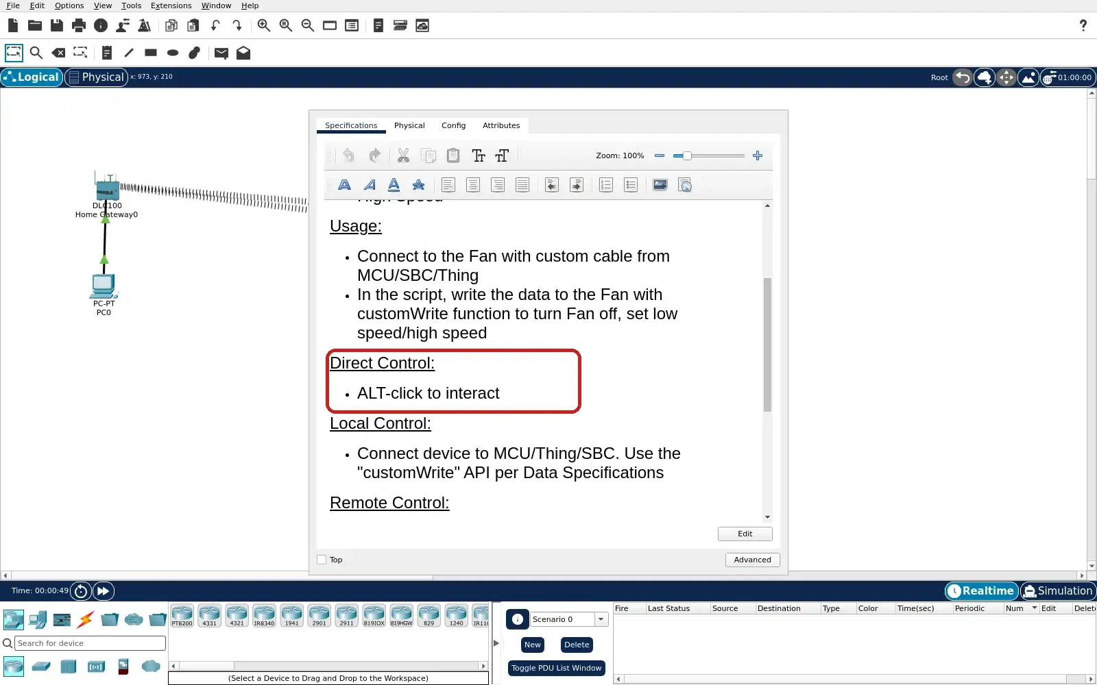 Step 2: Fan Specifications showing the real Alt-click direct control instruction.