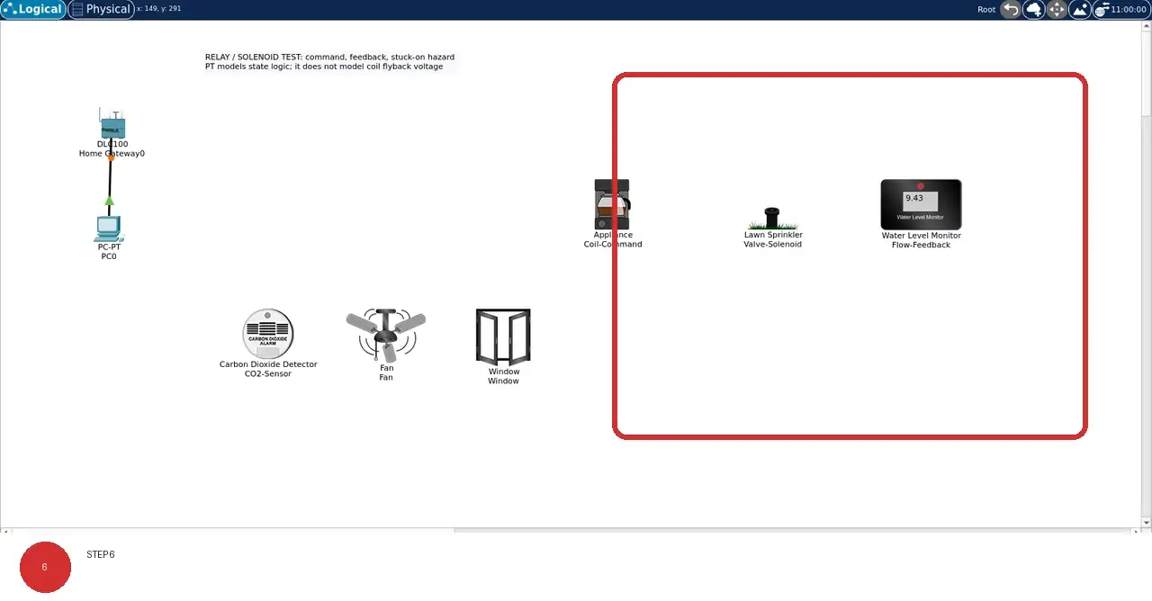 Step 6: real Cisco Packet Tracer 9.0.1 view showing After reopening the saved project, the same lab-specific names, positions, and connection lines remain visible